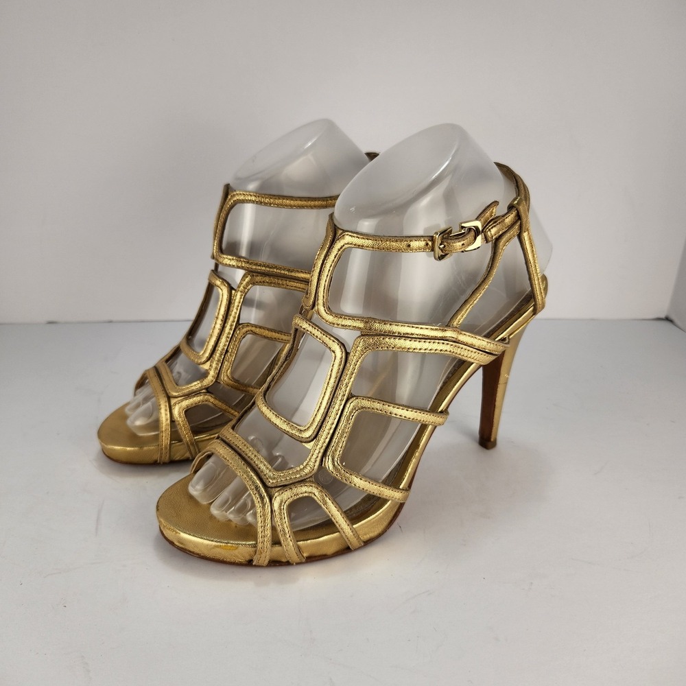 Diane Von Furstenberg DVF Women's 7M Gold Metallic Cage High Heel Sandals